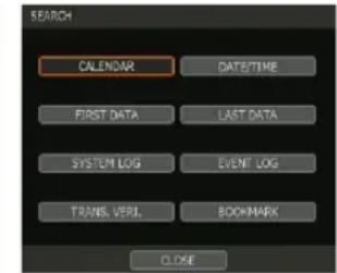 SEARCH CALENDAR DATE/TIME FIRST DATA LAST DATA SYSTEM LOG EVENT LOG TRANS.VERI. BOOKMARK CLOSE