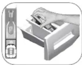 Illustration of a hand inserting a device into a file drawer (no text or symbols visible)