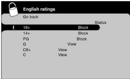 English ratings Go back Status 18+ Block 14+ Block PG Block G View C8+ View C View