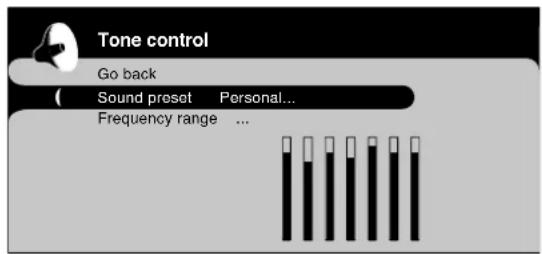 Tone control Go back Sound preset Personal... Frequency range ...