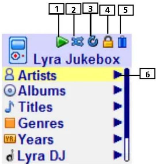 Lyra Jukebox 1 2 3 4 5 Artists Albums Titles Genres Years Lyra DJ