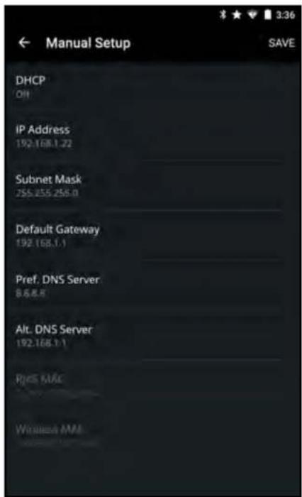 Manual Setup DHCP Off IP Address 192.168.1.22 Subnet Mask 255.255.258.0 Default Gateway 192.168.1.1 Pref. DNS Server 8.6.8.8 Alt. DNS Server 192.168.1.1 PyCE MAC Winesee AMI SAVE