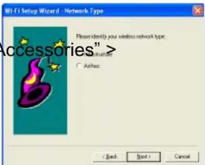 Wi-Fi Setup Wizard - Network Type Please identify your wireless network type: Accessories" Accessories < Back Next > Cancel