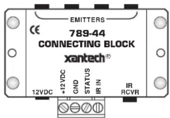 EMITTERS CE 789-44 CONNECTING BLOCK xantech® 12VDC +12 VDC GND STATUS IR IN IR RCVR