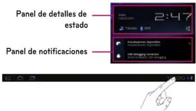 Panel de detalles de estado Panel de notificaciones 2:47 T-Mobile 806 Activaciones disponibles Activaciones disponibles USB debugging connected select to illustrate USB debugging