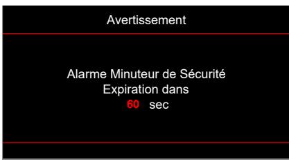 Avertissement Alarme Minuteur de Sécurité Expiration dans 60 sec