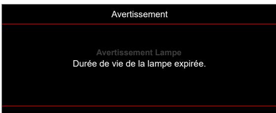 Avertissement Avertissement Lampe Durée de vie de la lampe expirée.