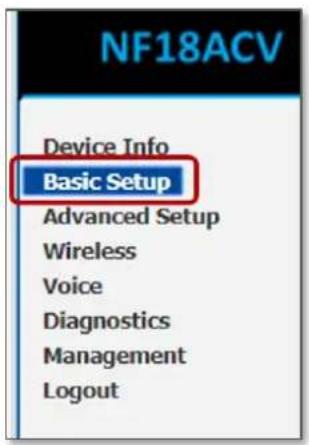 NF18ACV Device Info Basic Setup Advanced Setup Wireless Voice Diagnostics Management Logout