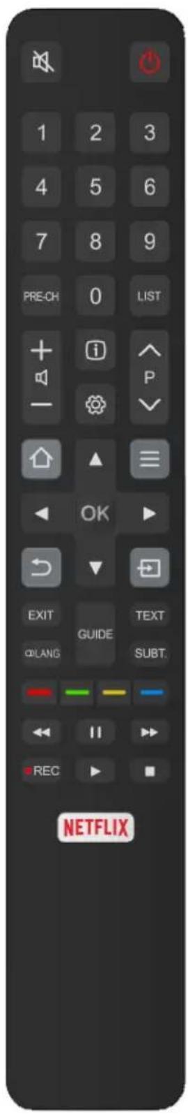 1 2 3 4 5 6 7 8 9 PRE-CH 0 LIST + i P - → ← OK EXIT GUIDE TEXT OLANG SUBT. NETFLIX
