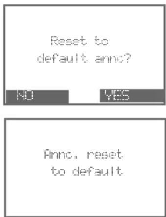 Reset to default annc? NO YES Annc, reset to default