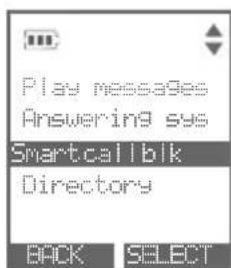 Play messages Answering sys Smart call blk Directory BACK SELECT