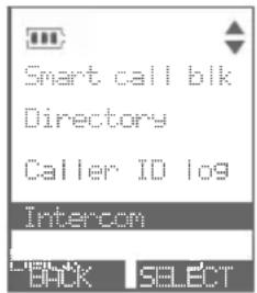 Smart call blk Directory Caller ID log Intercom BACK SELECT