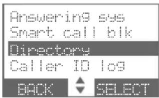 Answering sus Smart call blk Directory Caller ID log BACK SELECT