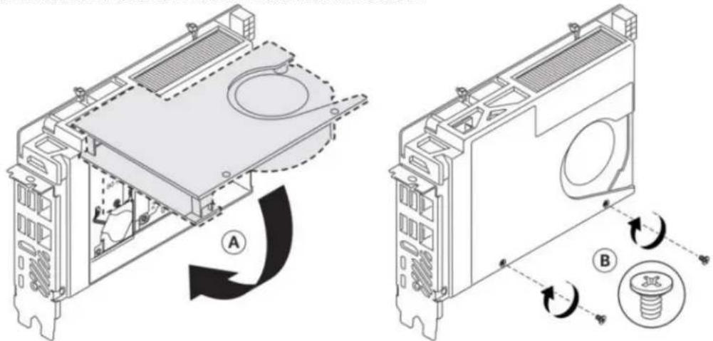 Technical diagram showing two views of a device with labeled components and directional arrows indicating rotation or assembly.