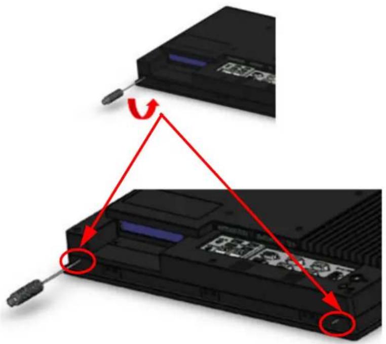 Diagram showing device port connection with red arrows indicating a switch and cable movement, highlighting a key component.
