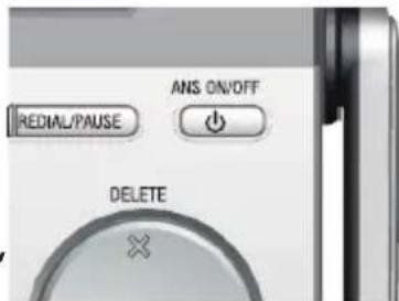 ANS ON/OFF REDIAL/PAUSE DELETE
