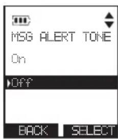 MSG ALERT TONE On OFF BACK SELECT
