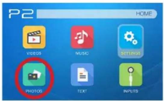 P2 HOME VIDEOS MUSIC SETTINGS PHOTOS TEXT INPUTS