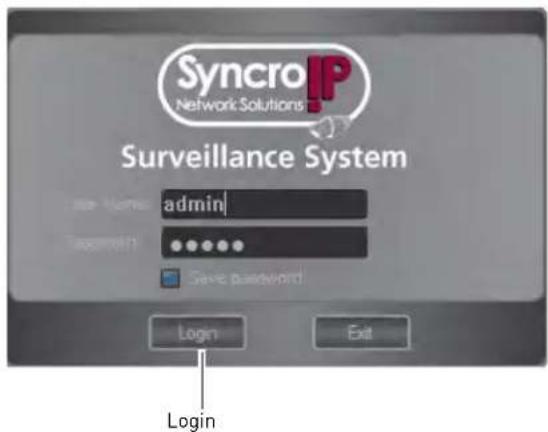 Syncro IP Network Solutions Surveillance System admin Save password Login Exit Login