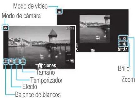 Modo de video Modo de cámara 12:21 Atrás Brillo Zoom Epciones Tamaño Temporizador Efecto Balance de blancos
