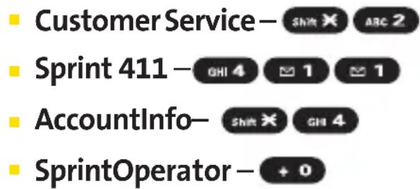 Customer Service— Shift X ABC 2 Sprint 411— GHI 4 1 1 AccountInfo— Shift X GHI 4 SprintOperator— + 0
