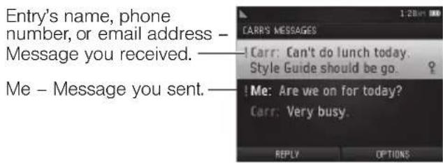Entry's name, phone number, or email address – Message you received. Me – Message you sent.