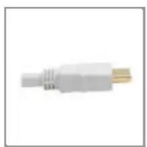 Close-up of a white USB connector with gold connectors (no text or symbols visible)