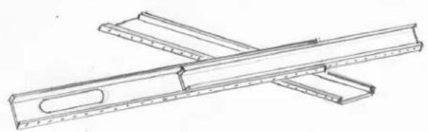 Technical line drawing of a structural beam with flanges and supports (no text or symbols)