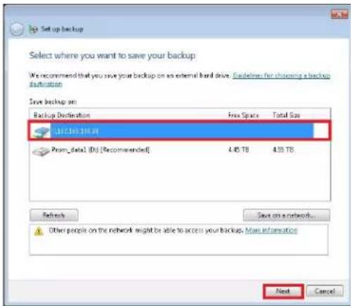 Edit Setup backup Select where you want to save your backup. We recommend that you save your backup on an external band drive. Guidelines for choosing a backup distribution Save backup on: Backup Destination Free Space Total Size U12.13.13.14 Prom_data [0] [Recommended] 4.45 TB 4.55 TB Refresh Next…