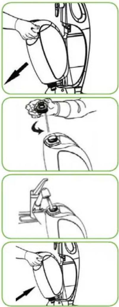 Step-by-step instructions for car seat replacement, showing hand positioning and valve assembly steps