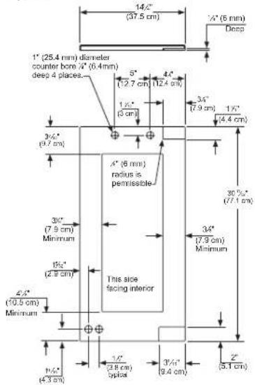 14/2" (37.5 cm) 1" (25.4 mm) diameter counter bore 2" (6.4mm) deep 4 places... 5" (12.7 cm) 4" (12.4 cm) 1½" (3 cm) 3/4" (9.7 cm) 3/8" (7.9 cm) Minimum 1½" (2.9 cm) 4/4" (10.5 cm) Minimum A" (6 mm) radius is permissible This size facing interior 3/4" (7.9 cm) Minimum 30%* (77.1 cm) 3/8" (7.9 cm) Minimum 1½" (3.8 cm) split 3½" (9.4 cm) 2" (3.1 cm)