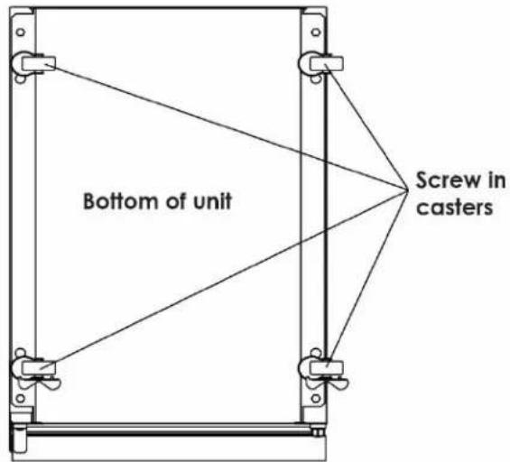 Bottom of unit Screw in casters