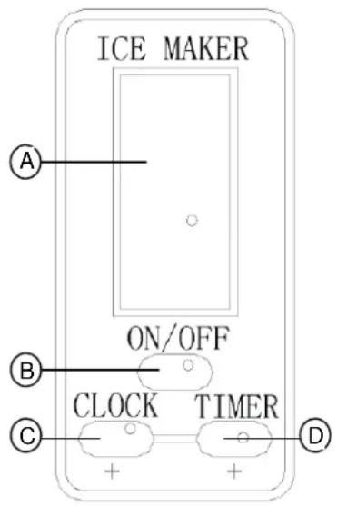 ICE MAKER A ON/OFF B CLOCK TIMER D
