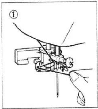 Technical diagram showing a sewing machine needle and foot assembly with labeled component ①