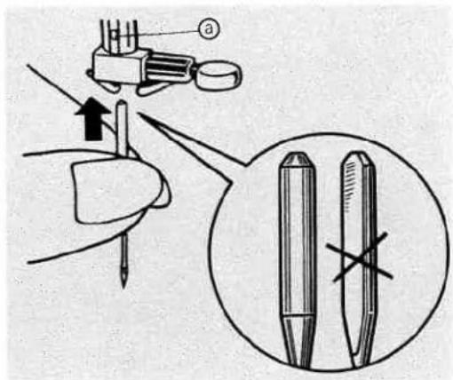 Diagram illustrating a tool application with labeled parts and magnified views of two pens, showing tool positioning and crosshair marking.