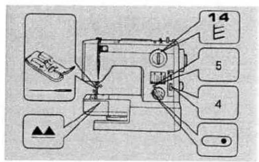 Technical diagram of a sewing machine with labeled parts and directional arrows indicating movement or assembly.
