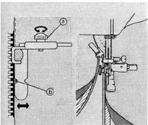 Technical diagram showing mechanical assembly with labeled parts (a and b) and directional arrow indicating movement or force.