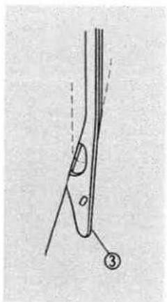 Diagram showing a mechanical or anatomical structure with labeled parts, including a numbered marker '③' pointing to a curved line.
