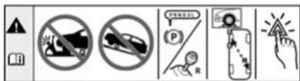 Safety warning icons with Chinese labels, including no protection symbols, a hazard symbol, and a hand pointing to a warning light.