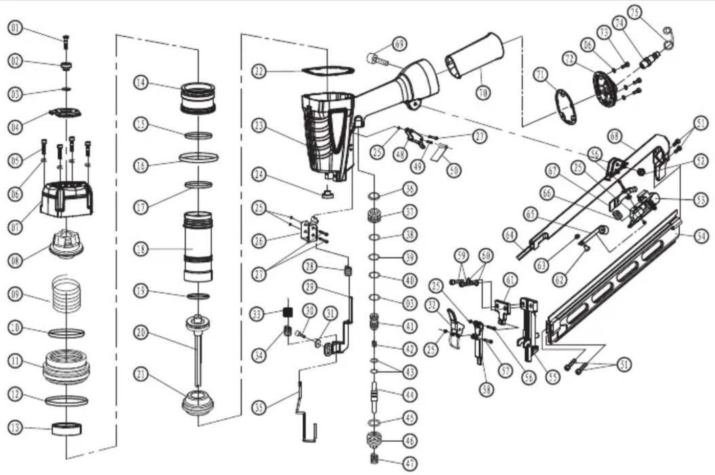Exploded view diagram of a mechanical assembly with numbered parts for identification
