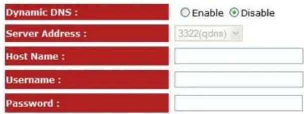 Dynamic DNS : Server Address : Host Name : Username : Password :