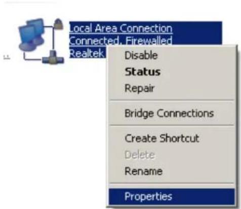 Local Area Connection Connected, Firewalled Realtek Disable Status Repair Bridge Connections Create Shortcut Delete Rename Properties