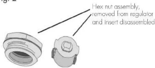 Hex nut assembly, removed from regulator and insert disassembled