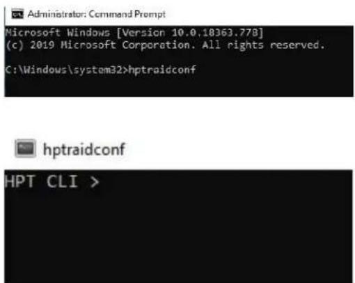 Administrator: Command Prompt Microsoft Windows [Version 10.0.18363.778] (c) 2019 Microsoft Corporation. All rights reserved. C:\Windows\system32>hptraidconf hptraidconf HPT CLI >