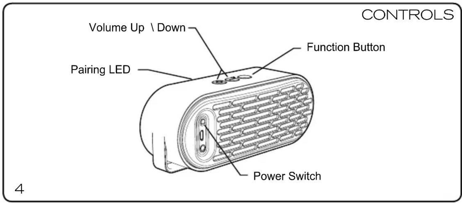 CONTROLS Volume Up \ Down Function Button Pairing LED Power Switch 4