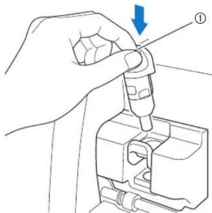 Line drawing of a hand using a tool to adjust or install a mechanical component, with no visible text or symbols.