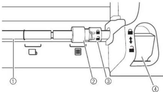 Technical diagram of a mechanical device with numbered components and directional arrows indicating motion or assembly.