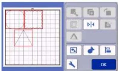 Screenshot of a graphic design software interface showing a grid, selection panel with shapes, and toolbar with icons.