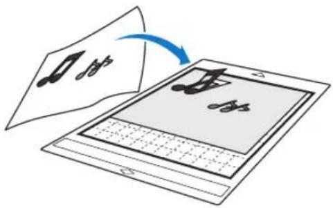 Diagram illustrating the transformation of musical notes into a tablet, showing a blue arrow indicating the process.
