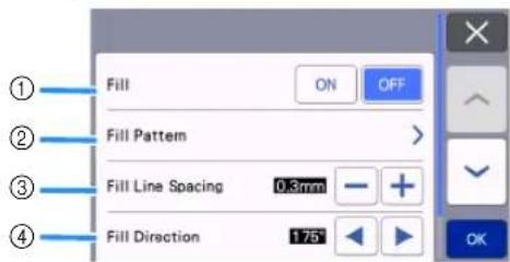 Fill ON OFF Fill Pattern Fill Line Spacing 0.3mm - Fill Direction 1.75°